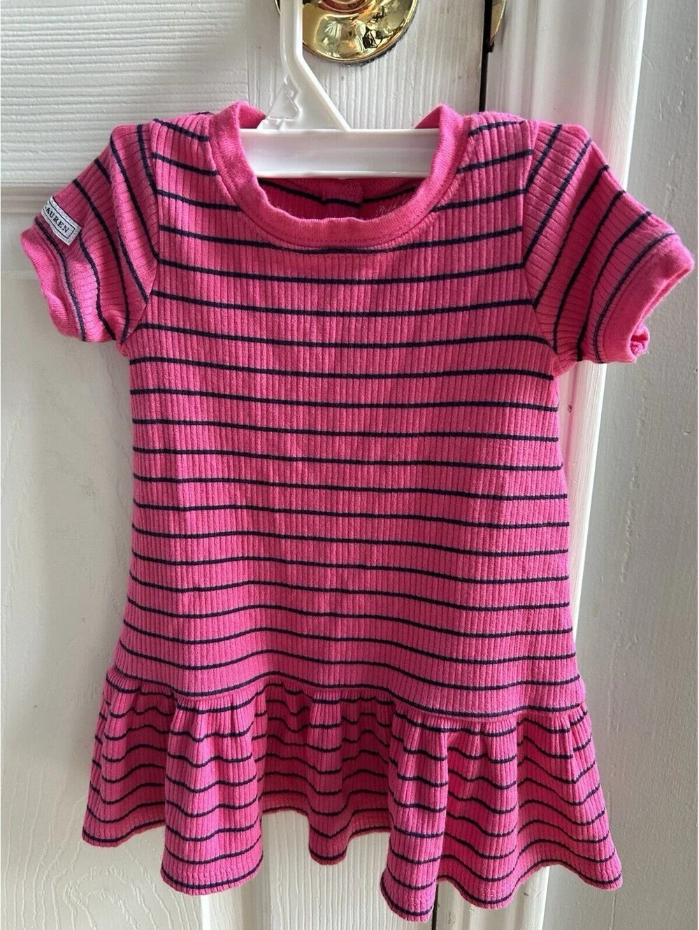 Ralph Lauren Dress Baby Girls 9M Pink Striped Short Sleeve